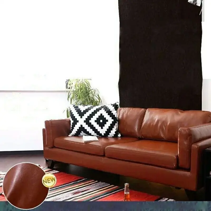 Mid-Century Modern Leather Sectional Sofa Set European Design Style Convertible Wood PU Furniture for Living Room for Home Use