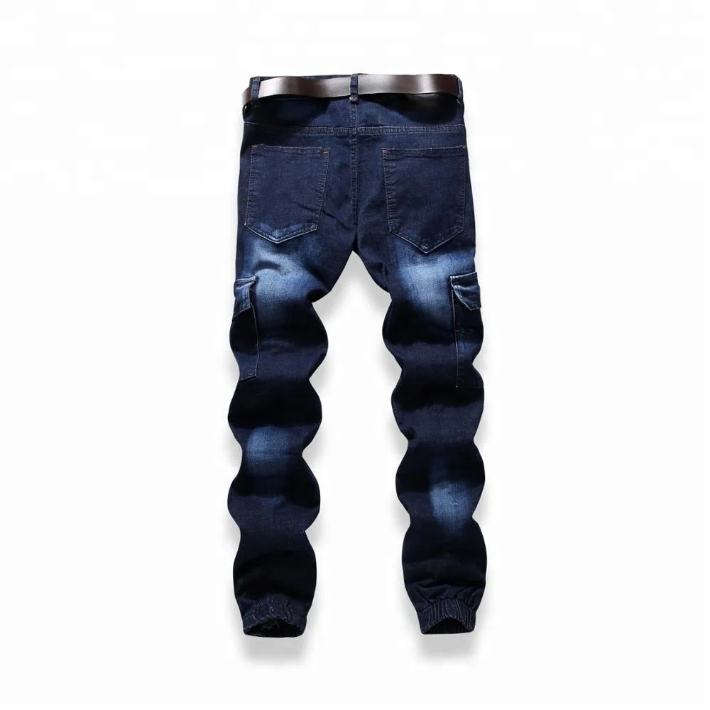 
Elastic bottom zipper patch pocket causal cargo jeans 