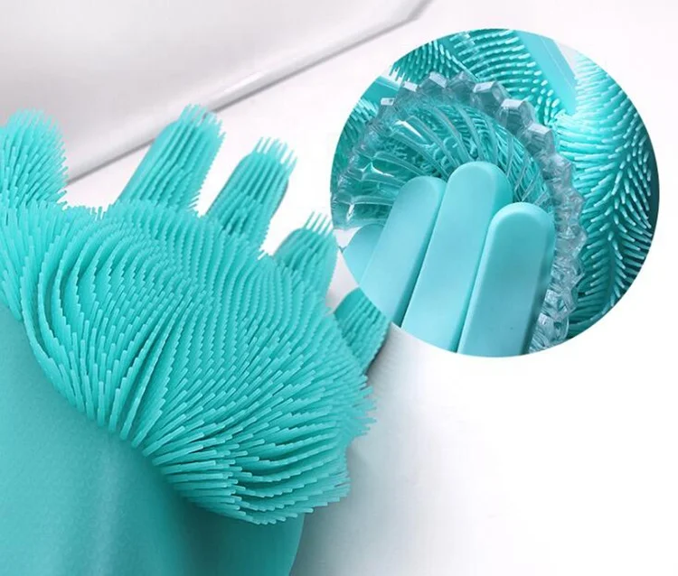 Reusable Silicone  Oven Grill Gloves  Dish Washing Mitten With Cleaning Brush