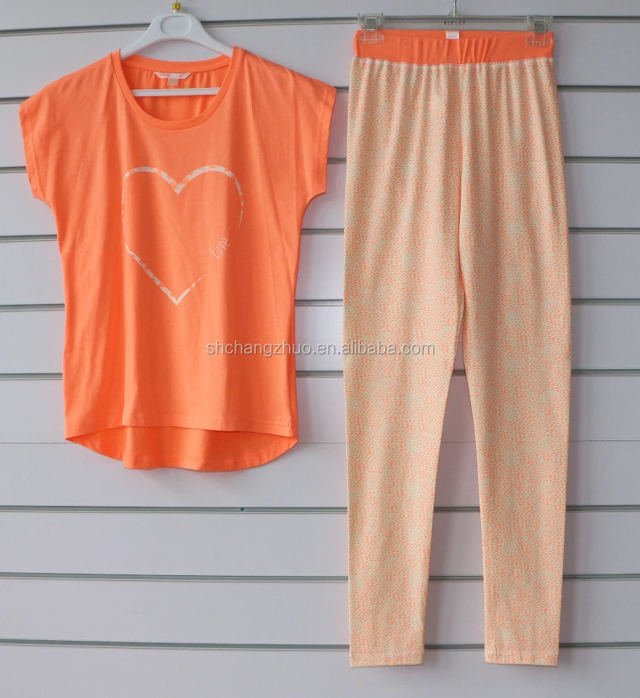 Super comfortable Spring Autumn long sleeve knitted cotton pajamas set with print for woman wear