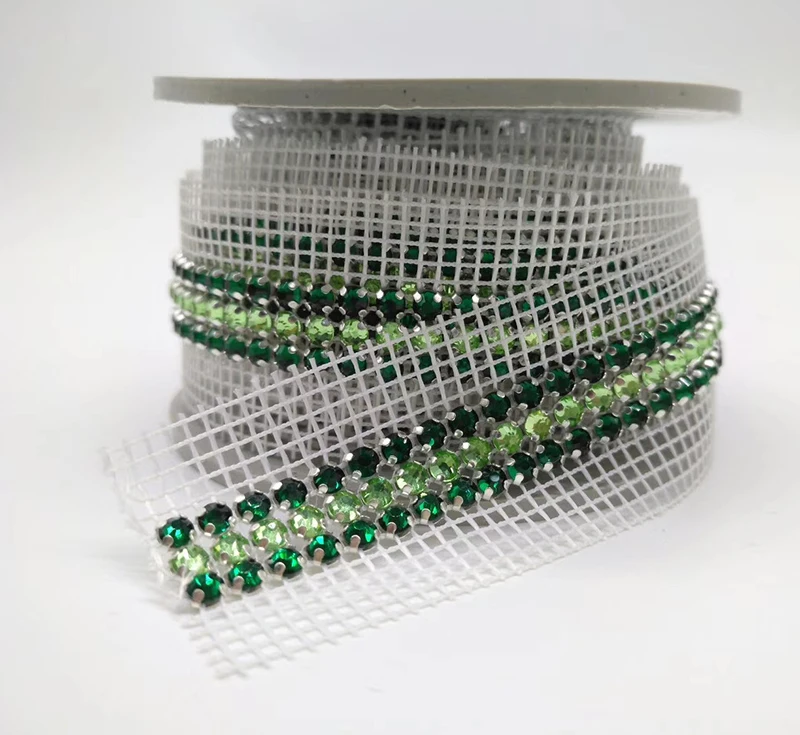 Chain Trim Diamond Crystal Rhinestone Netting Mesh 50yard Per Plastic Roll or Paper Card Loose Rhinestones Garment Accessary 3mm