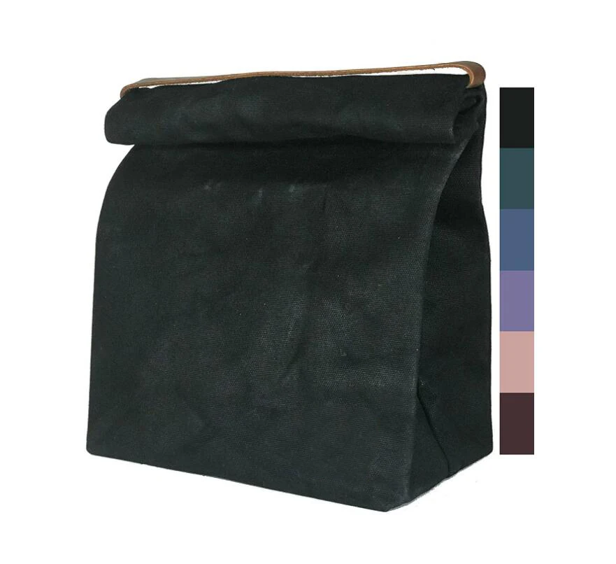 Сумка для ланча (Ланч-бокс), большая сумка-тоут из вощеной холщовой ткани, с кожаной ручкой и латунной защелкой