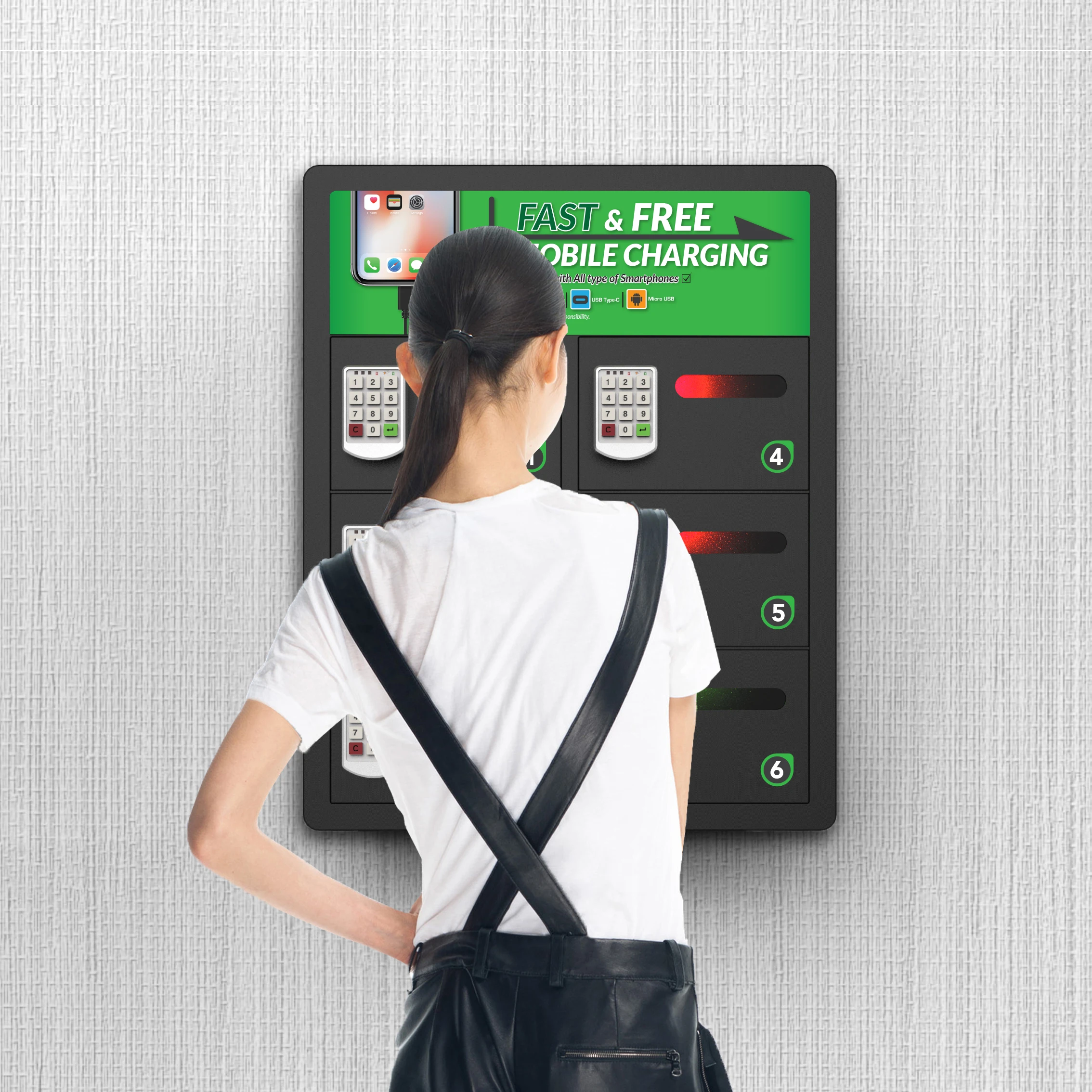 Oread 6 pin code locker for hospitality industry Oread SCL-02-M kidigi charging station