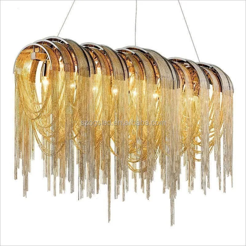 Hot sell large simple waterfall shape aluminum chain tassel pendant light chandelier