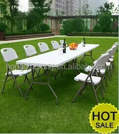 8ft Foldable Outdoor Plastic Table, Durable Long Banquet Table for Party and Events, Plastic Solid Panel Folding Table
