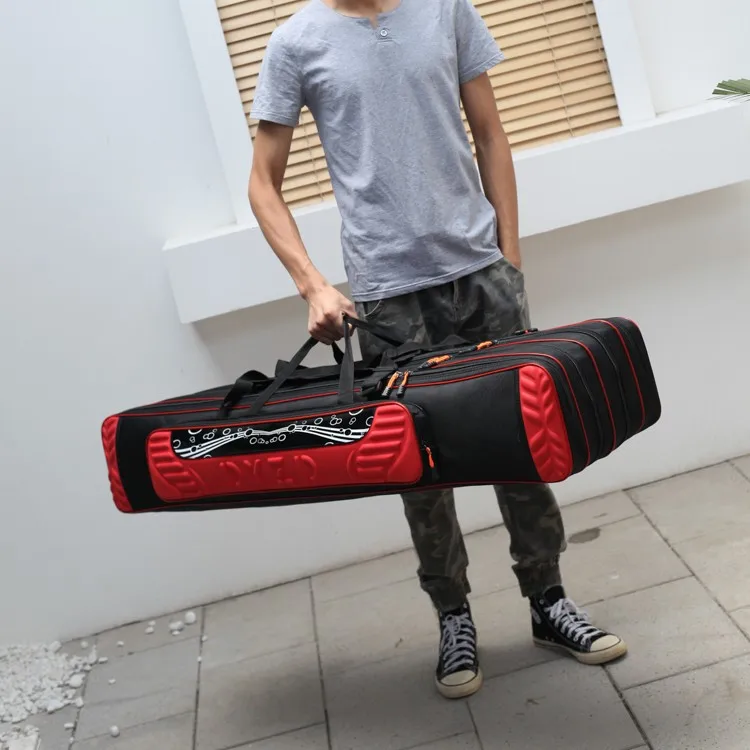 3 layers camouflage canvas waterproof spacious wheel-mounted folding fishing rod bag