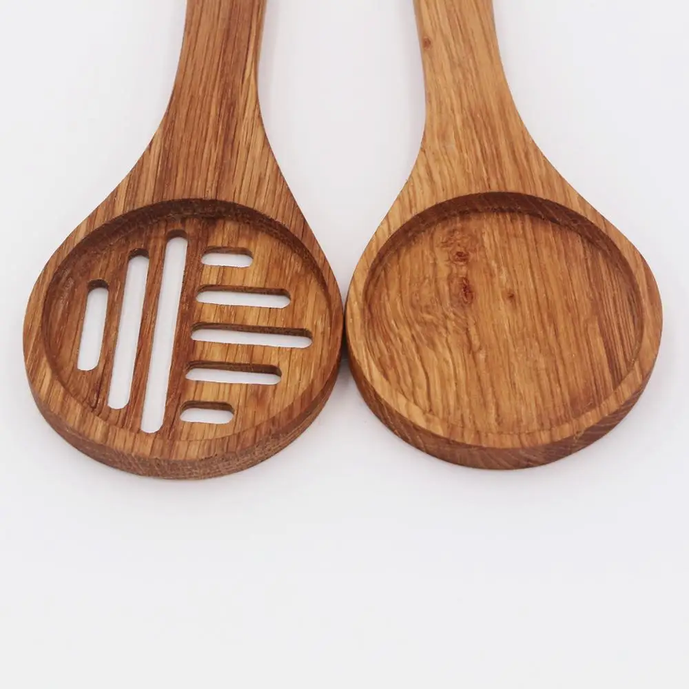 Factory Wholesale  eco friendly oak flat wooden salad spoon set