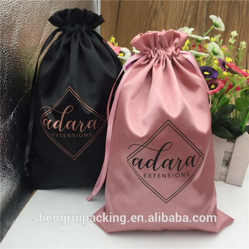 Индивидуальные розовые золотые шелковые атласные мешки для наращивания волос/атласные мешки для волос на шнурке для упаковки/Подарочный пылесборник для сатина