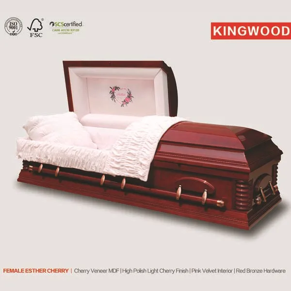 2024 NEW FEMALE ESTHER CHERRY casket made in china coffin for the dead making coffins supply