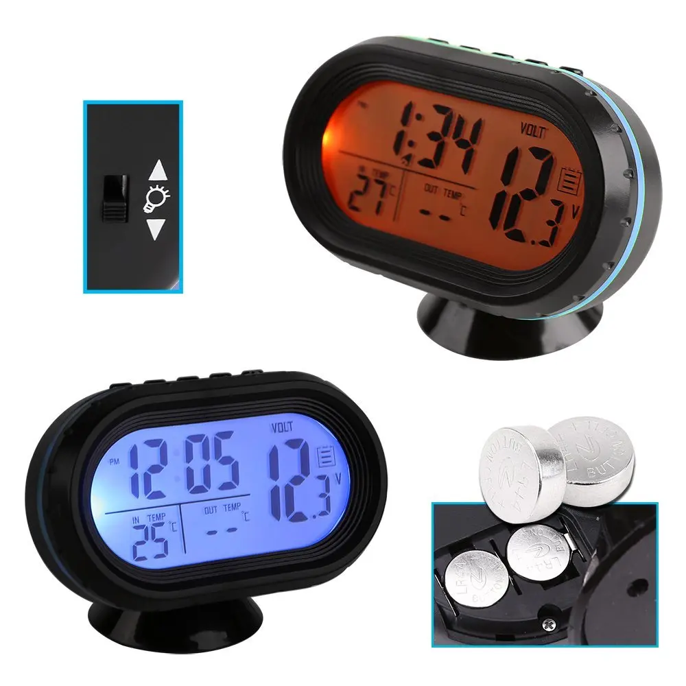 Car Auto Voltage Digital Monitor Battery Alarm Clock LCD Temperature Thermometer