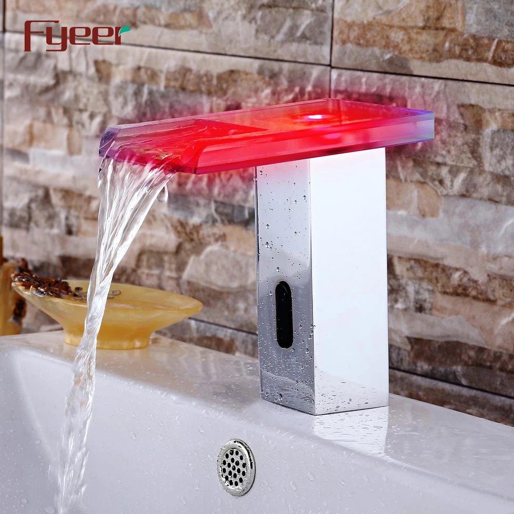 Fyeer 2015 New Attractive Hydro Power Glass Spout Waterfall Touchless Automatic Led Sensor Faucet