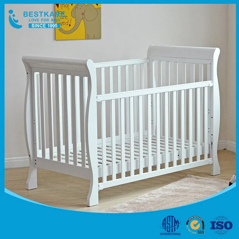 
baby Convertible wooden sleigh bed durable baby cot infant toddler bed 
