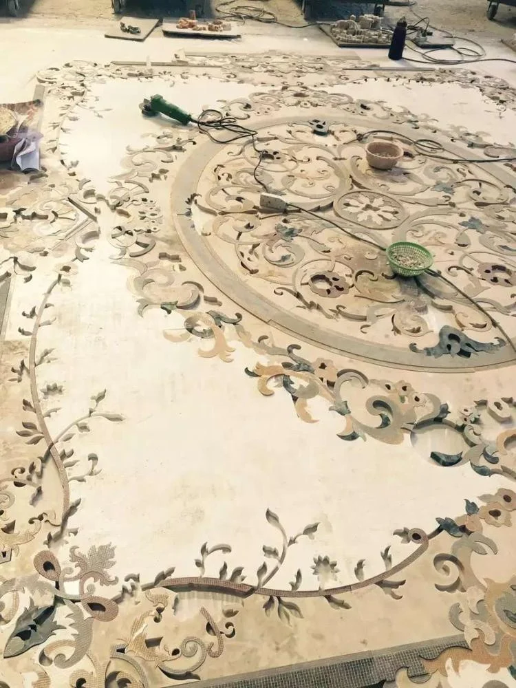 Hotel and villa waterjet marble medallions floor tile for Majlis and Hall lobby in Gulf Arabia countries