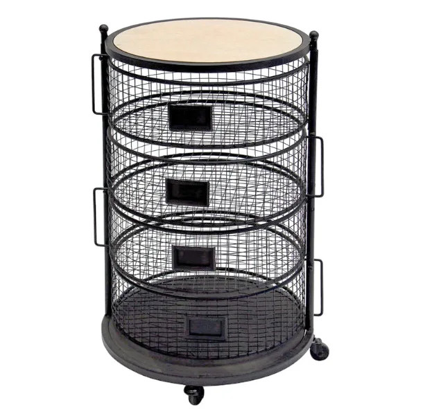 
4 drawers mesh and metal cabinet with wheels Metal Wood Furniture 