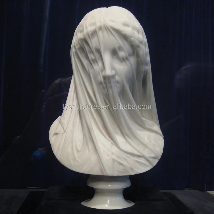 Stone Carving Marble White Sexy Lady Veiled Woman Bust Sculpture