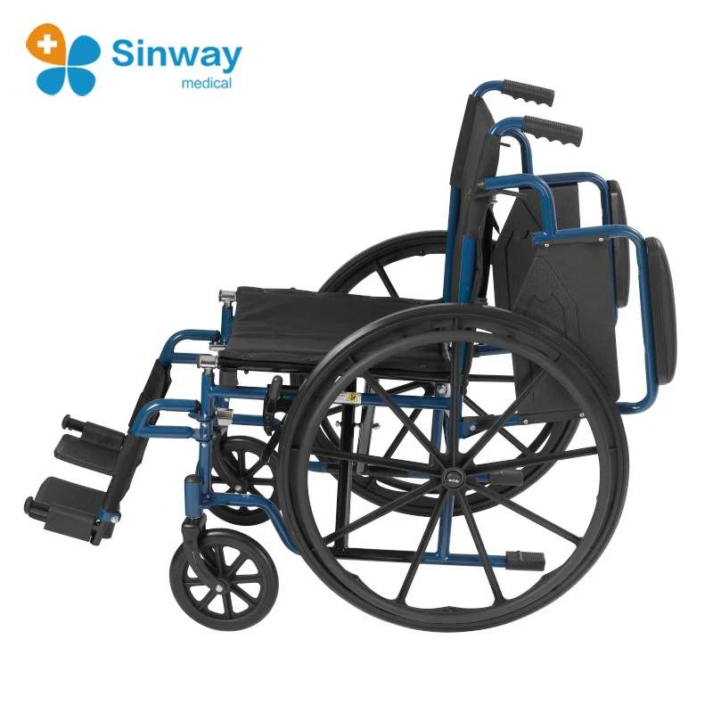 China Supplier Hospital Steel Blue Streak Wheelchair with Flip Back Desk Arms