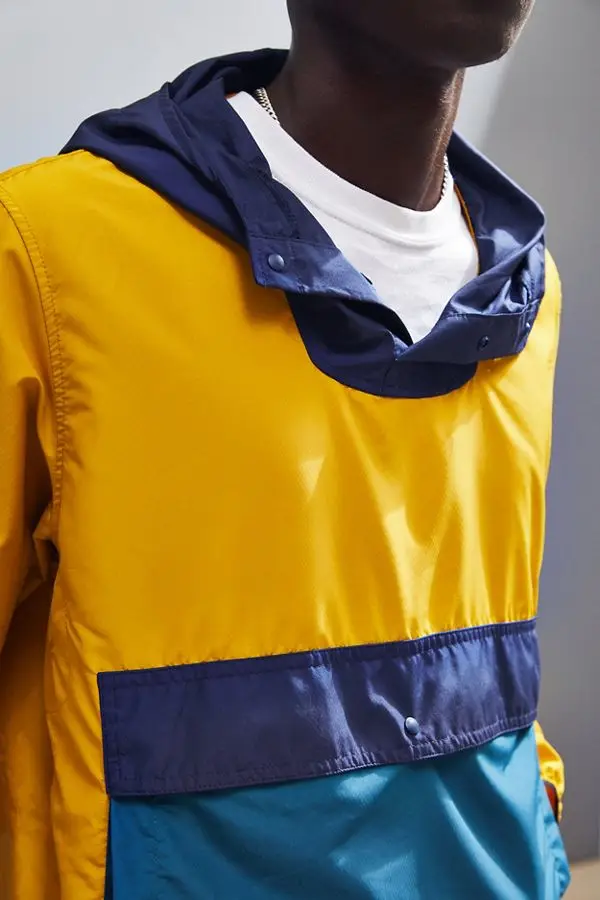 MGOO Colorblocked printing wind proof hoodie Custom design button up anorak jacket for men