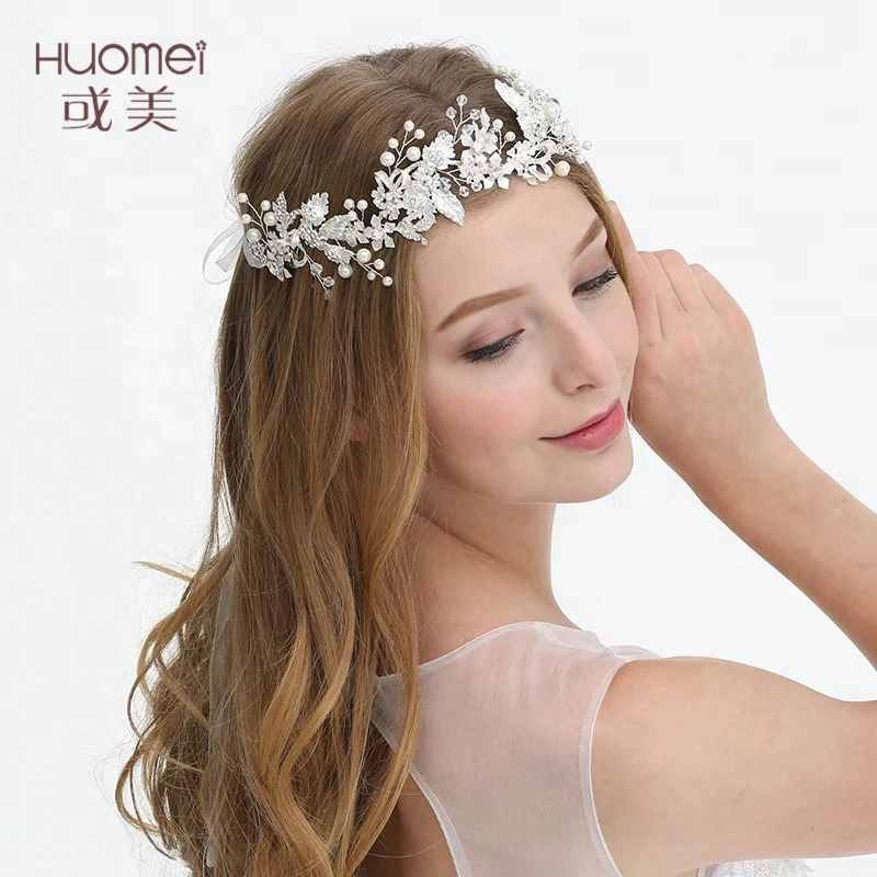 Wholesale Wedding Crown Tiara Rhinestone Silver Leaf Bridal Hair Vine Flower Headpiece For Women