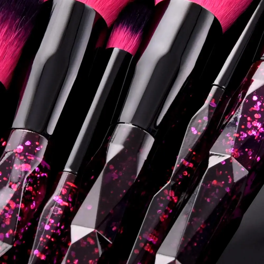 2019 Popular Cosmetic Rose Red Black Hair Makeup Brushes Purple Crystal Diamond Sky Long Handle Make Up Brush with 10 pcs set