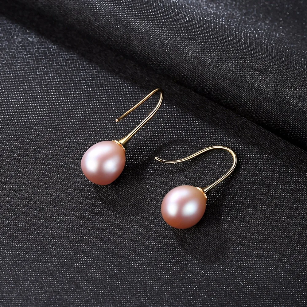 PAG&MAG Charming Fancy Big 9-10mm Natural Pearl Stud Earring With 925 Sterling Silver Cut Diamond Hook Earring For Women Party