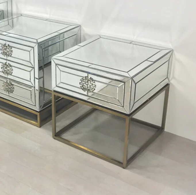 Лидер продаж, античная мебель для гостиной, зеркальный угловой стол с 1 выдвижным ящиком, стол из нержавеющей стали
