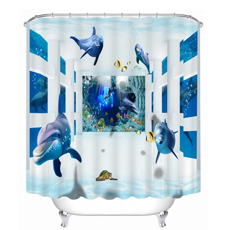 
Luxury New Design Blackout 3D Polyester Dolphin World 4 PC Set Tablecloth , Shower Curtain , Window Curtain 