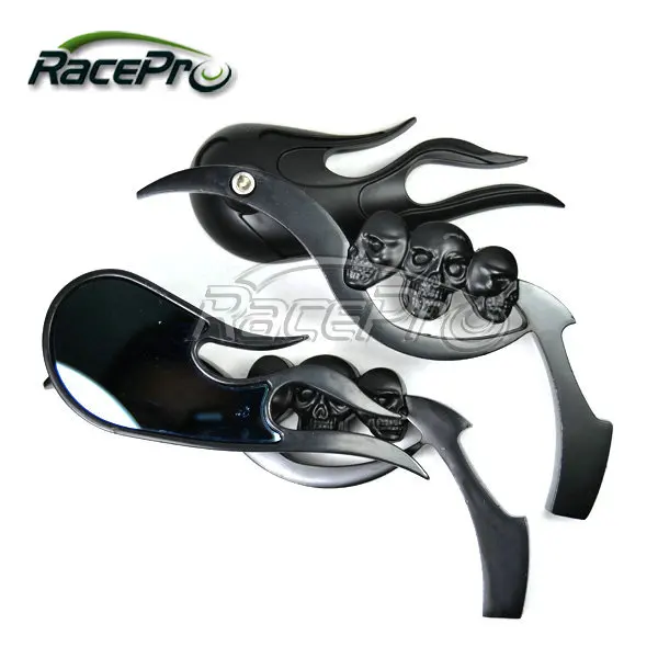 Custom Universal Fire Flame with Skull Style Vintage Sport Motorcycle Mirrors For Harley Davidson