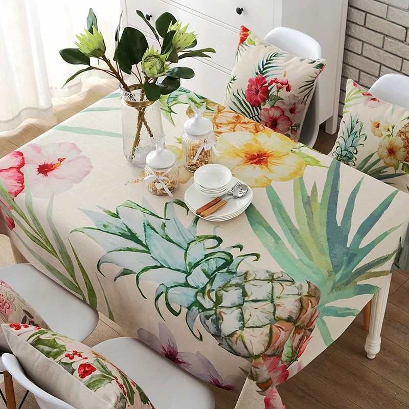 hot sale custom printed cotton linen table cloth fabric with dining table