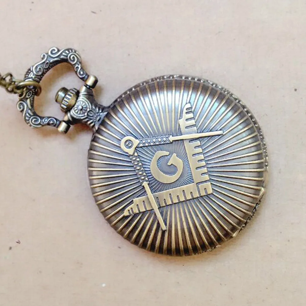 Masonic Free-Mason Freemasonry Design Antique Bronze Fob Pocket Watch With Chain Necklace