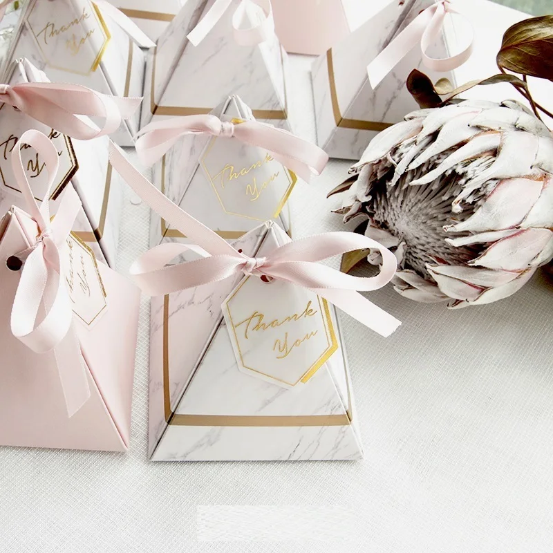 New Triangular Pyramid Marble Chocolate Candy Box Wedding Favors and Gifts Boxes