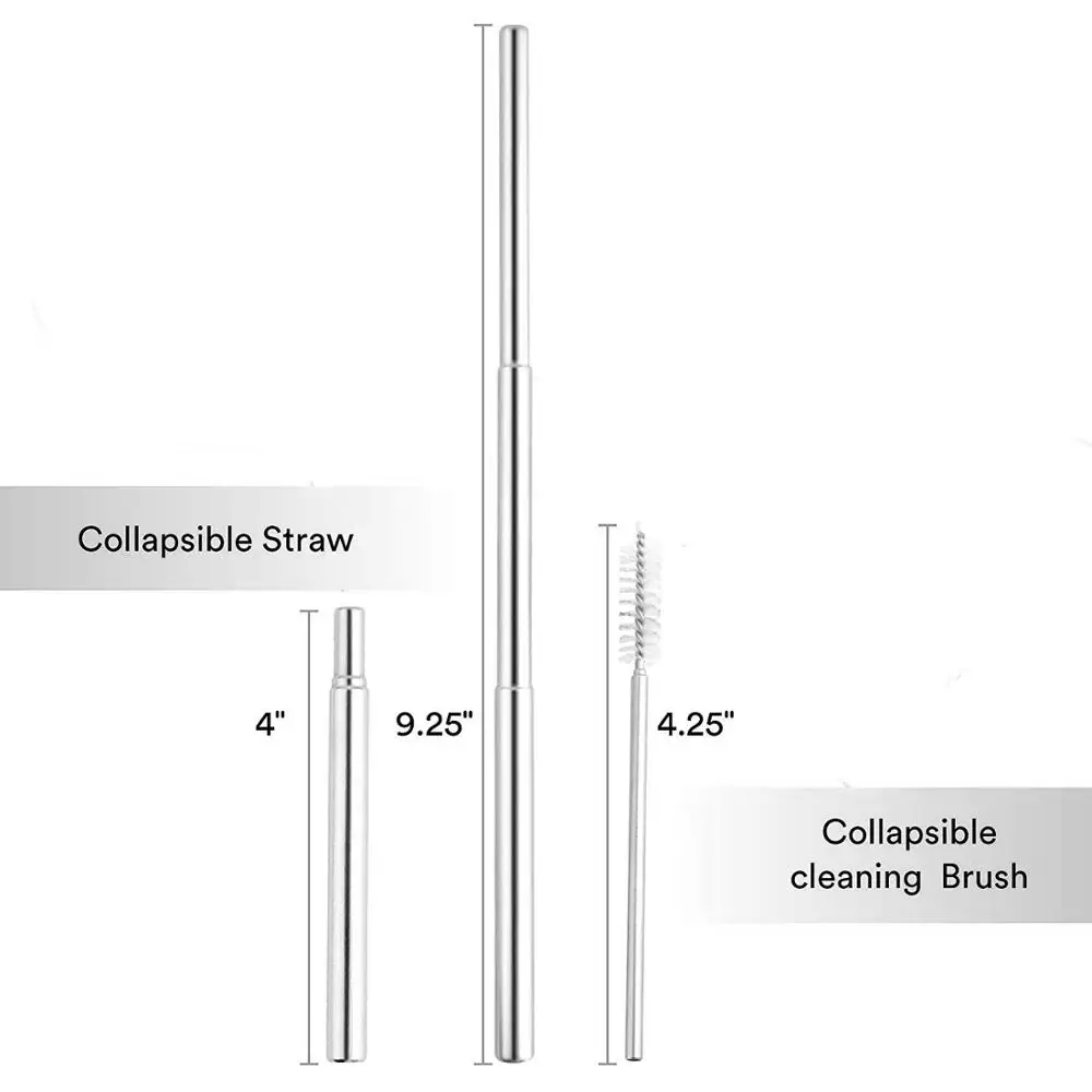 Складные многоразовые соломинки с корпусом, металлические складные соломинки из нержавеющей стали + 1 щетка для очистки (розовое золото)