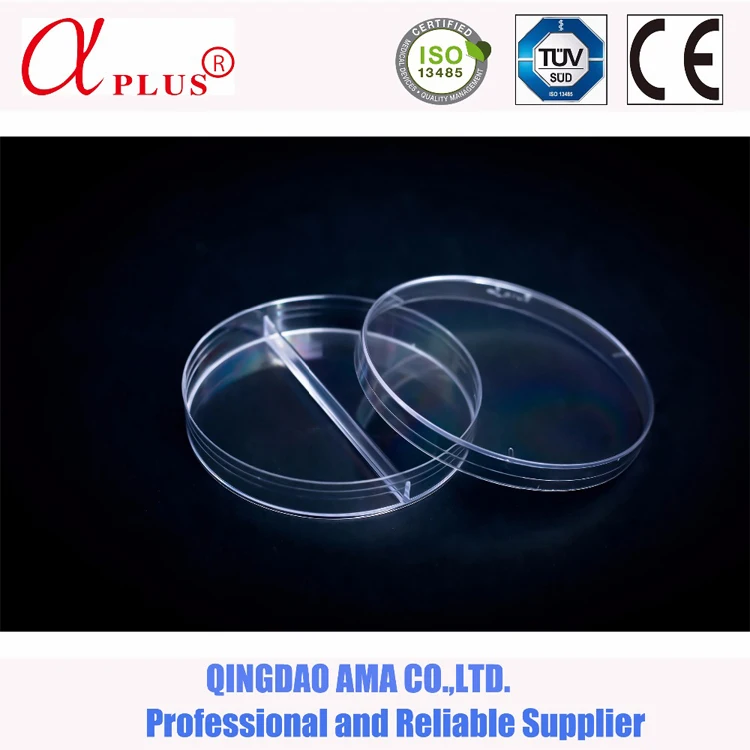 disposable medical plastic sterile 9cm petri dish with three room
