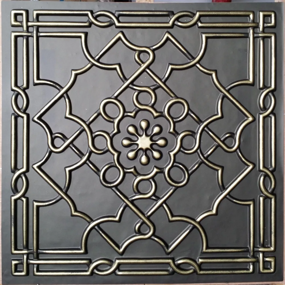 PL09 Faux tin finishes classic aged brass sculpture ceiling tile