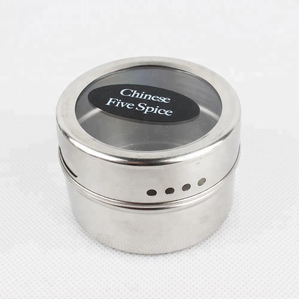 12 Premium Grade 304 Stainless Steel Magnetic Spice Containers with clear lids