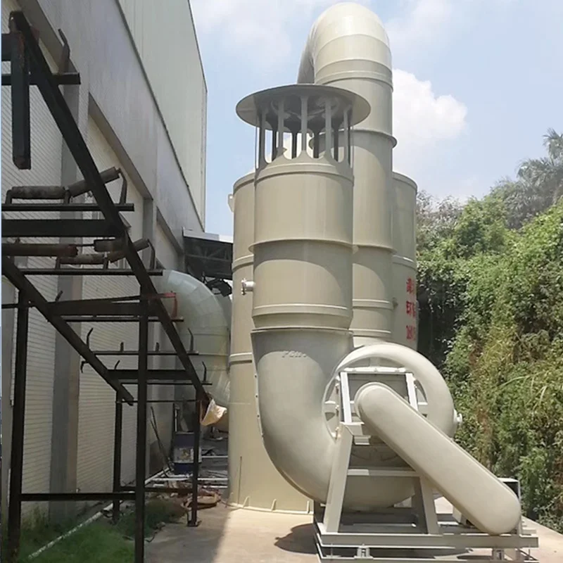 waste gas treatment Spray tower+activated carbon air filter+frp fan=Packed bed scrubber for industrial absorption column system