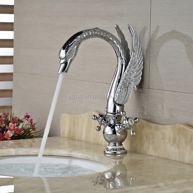 
Luxury Chrome Animal Swan Shape High Grade Basin Sink Faucet Dual Handle One Hole Deck Mounted Bathroom Mixer Taps 