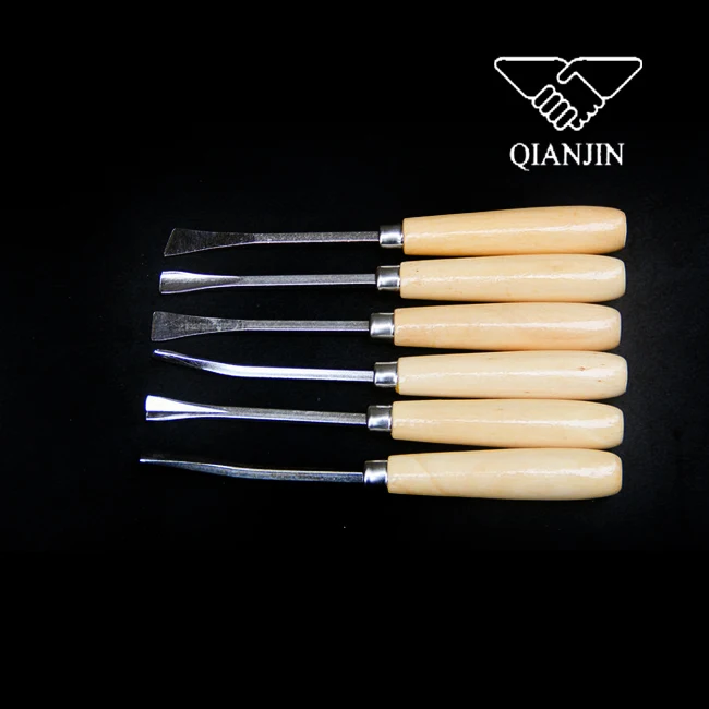 QJ-C01A 6PSC Wooden Handle Carving Chisel Set