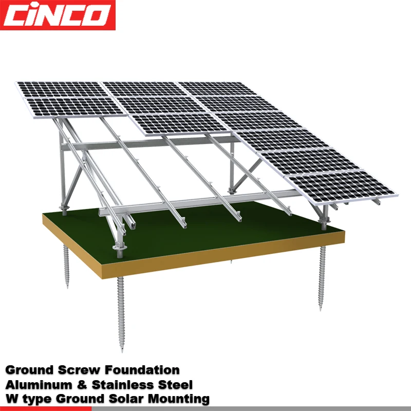 High quality aluminum alloy W type Solar Panel Mounting Structure with ground screw for solar power system station