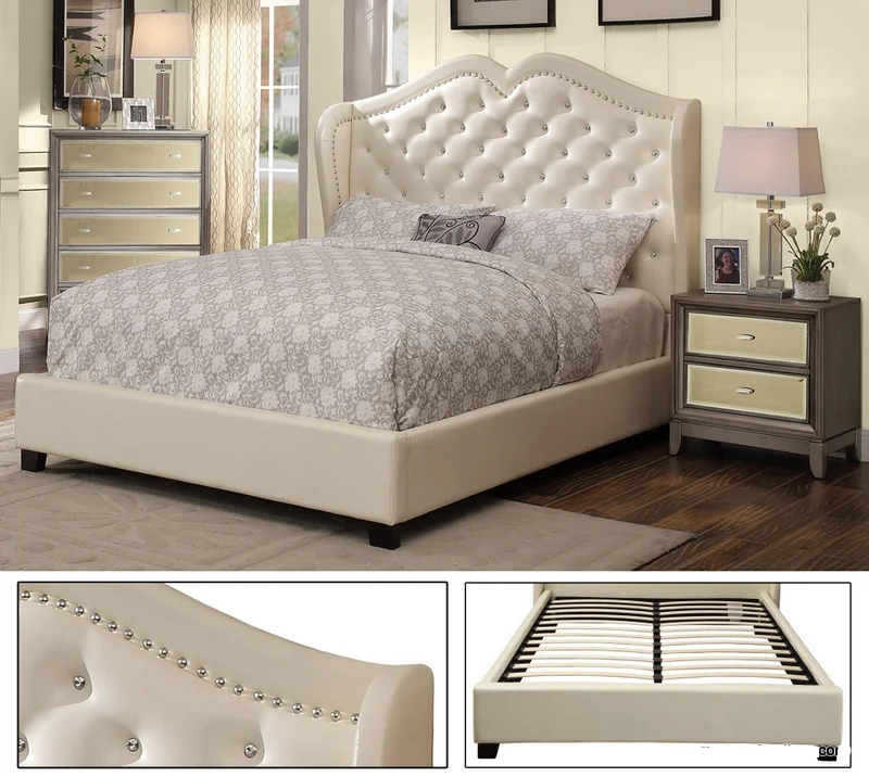 Pink Kids Bedroom Furniture Girl Style Faux Leather Bed Frame Y