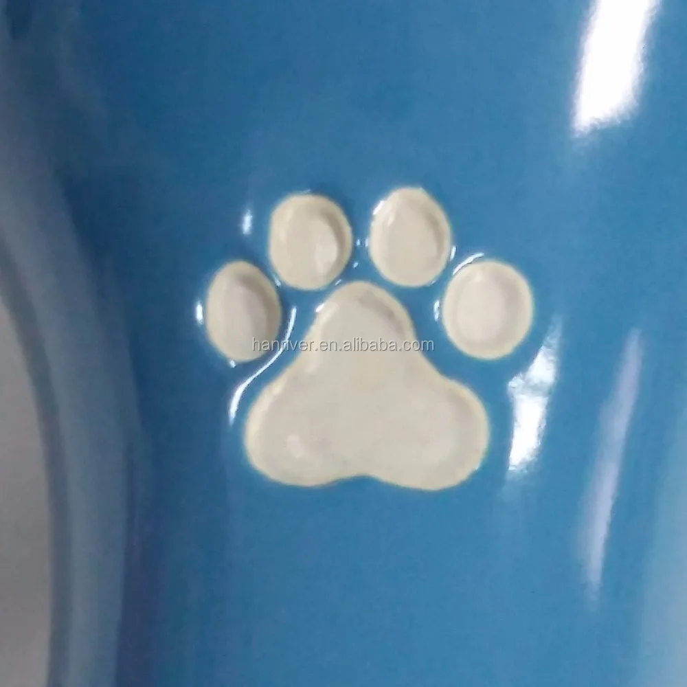 Best selling ceramics bone shape pet urns casket with hand paint paw mark for pets ashes with cover