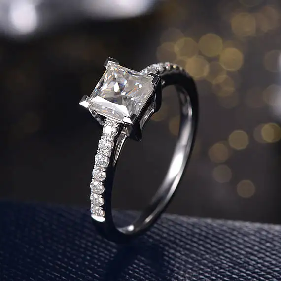 Огранка «Принцесса» муассанит обручальное кольцо в 14k Золотое