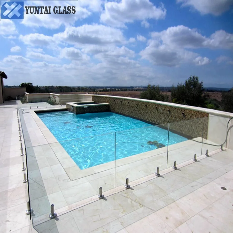 blue flat swimming pool fencing tempered glass cost from Qinhuangdao factories