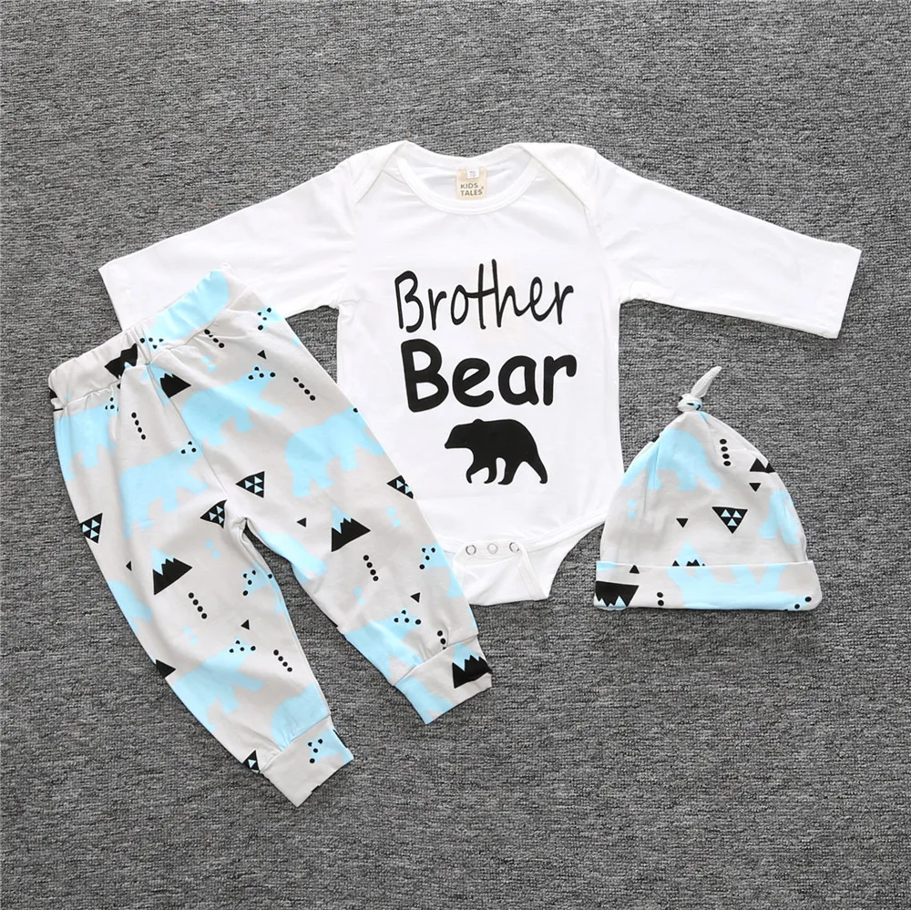 
fashion bear brother organic cotton stylish spring baby boy boutique outfit sets newborn baby romper outfits 