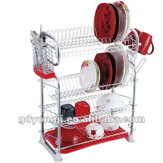 4 Tiers Chrome Dish Rack Dish Drain Rack with Plastic Drip Tray