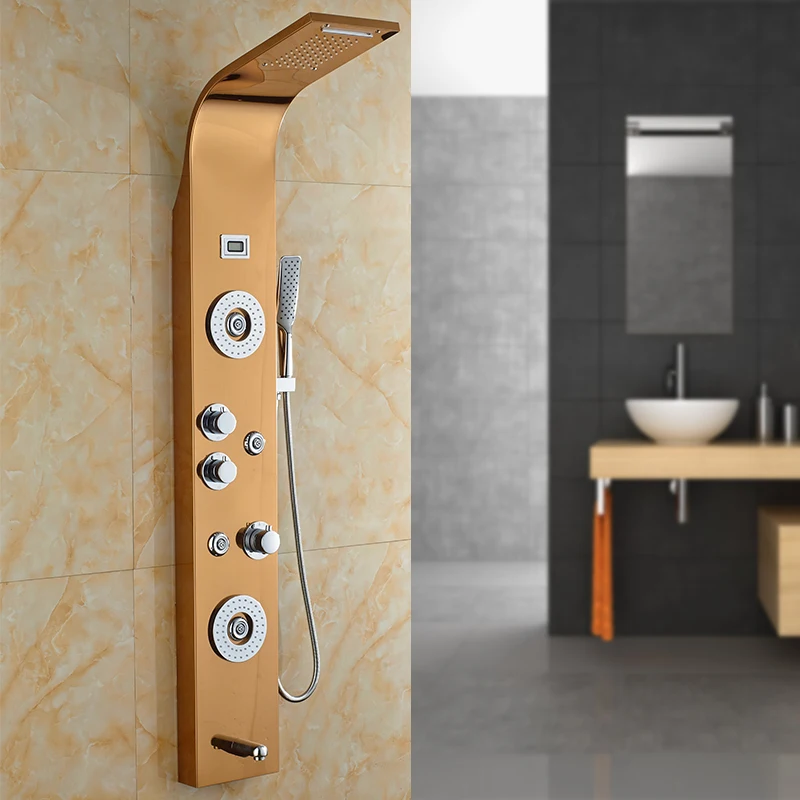 ROVATE 304 Stainless Steel 4 Body Massage Sprays Multi-Function Handle Shower Golden rainfall shower panel system