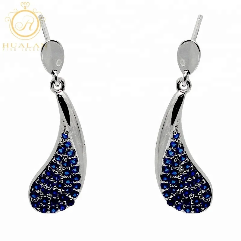 
China Alibaba Supplier Wholesale 925 Sterling Silver Ladies Fine Jewellery Blue Spinel Earrings Necklace Jewelry Set 