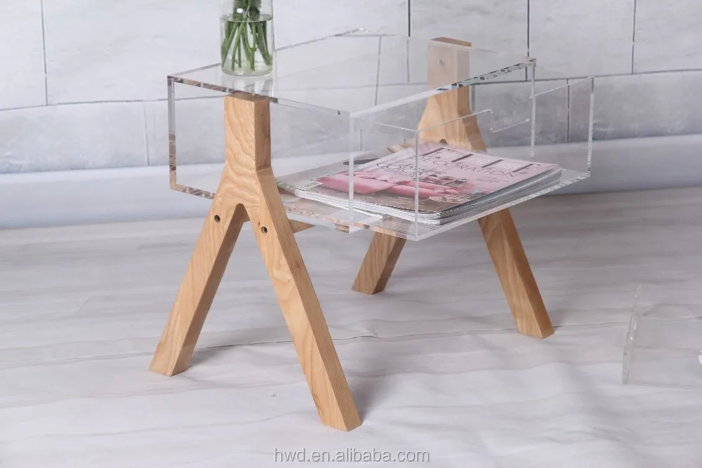 Деревянные ножки lucite шикарный дизайн акриловый современный боковой стол с ящиком
