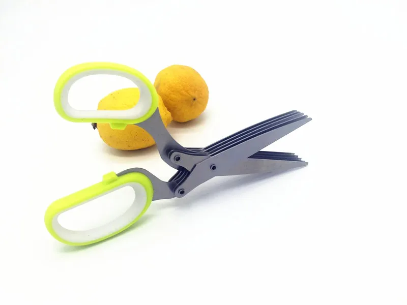 Wholesale hot sale multi-function vegetables 5 blades herb Shears Stainless steel kitchen scissors for cooking cutting