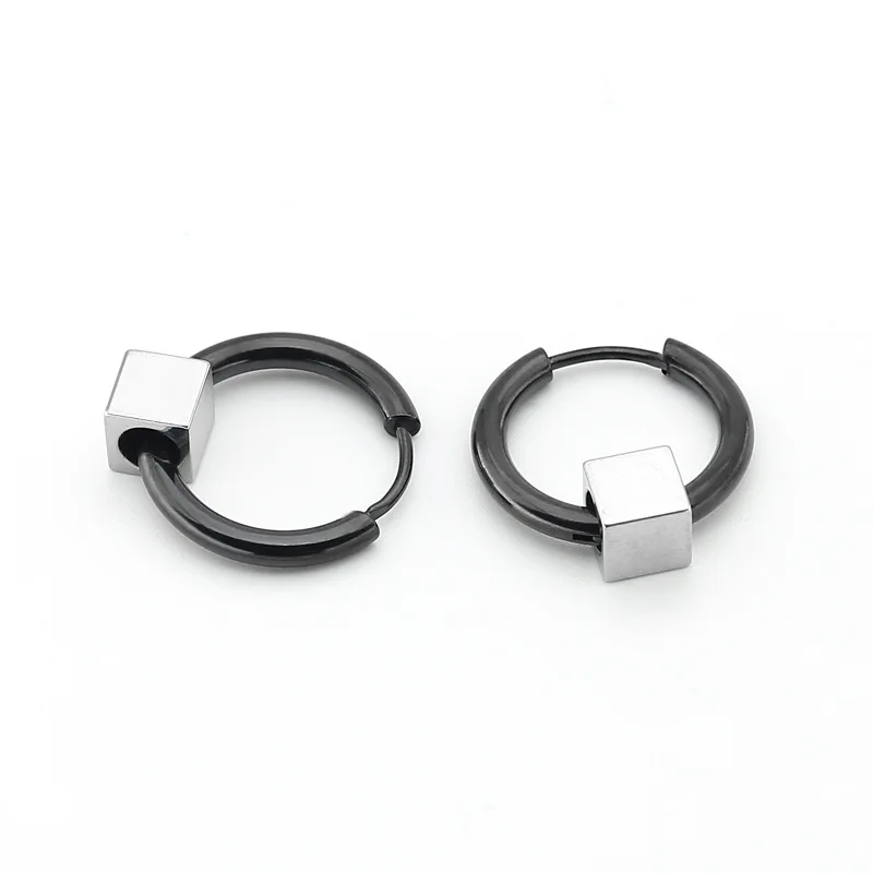 Корейские модные серьги-кольца из титановой стали, Квадратные бусины, мужские круглые серьги из проволоки, серьги из нержавеющей стали, украшения в стиле хип-хоп