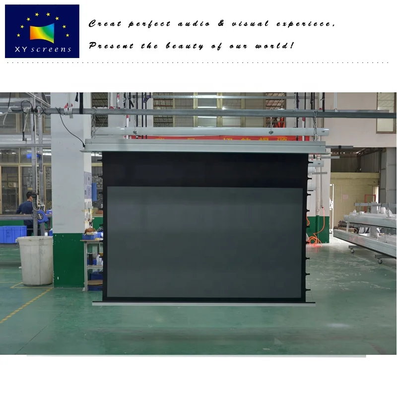 XY in ceiling recessed hidden 100 inch anti light alr motorized projector screen with black diamond fabric
